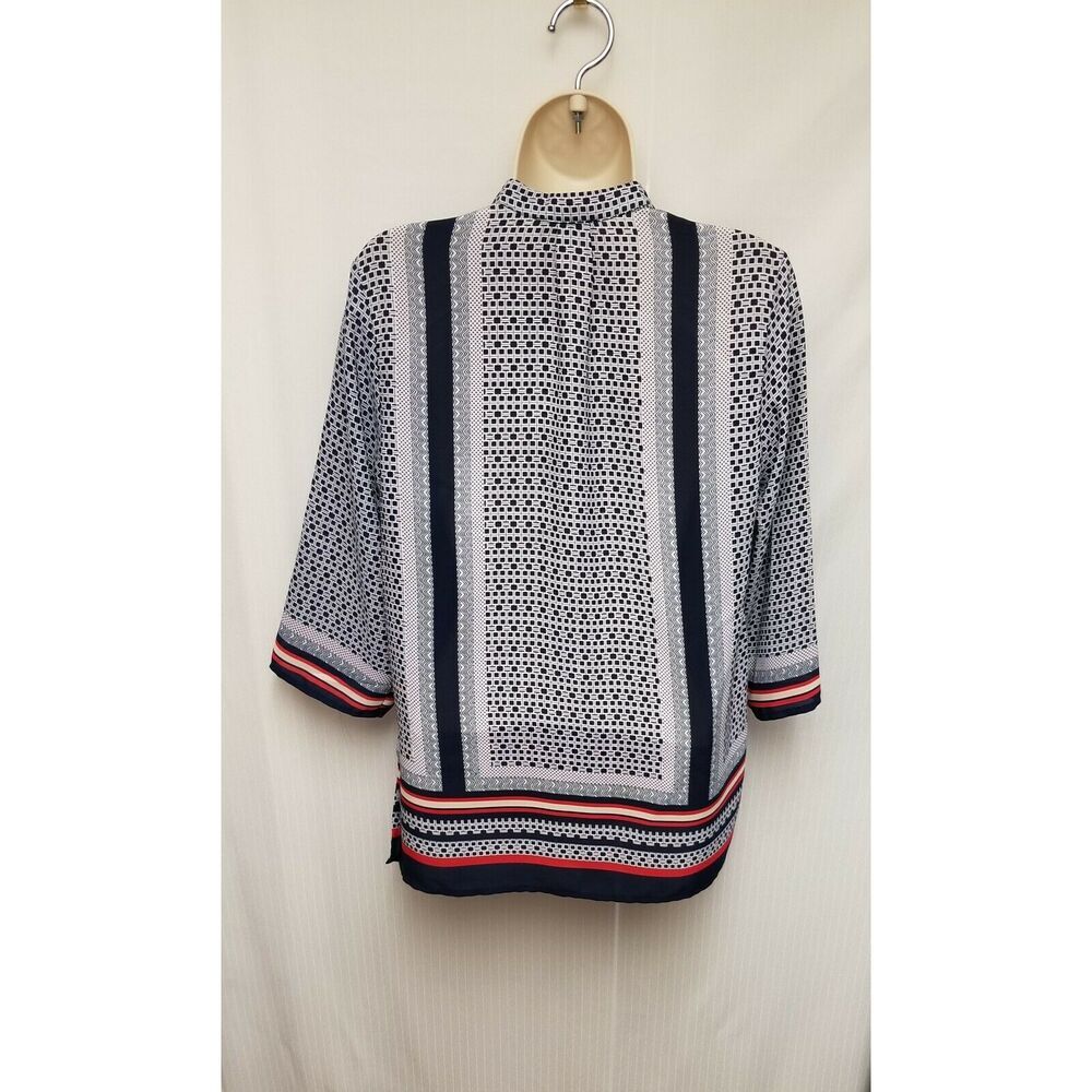 Adrienne Vittadini Women's Size Small Popover Printed Shirt Top Navy Blue/Red - Picture 7 of 7